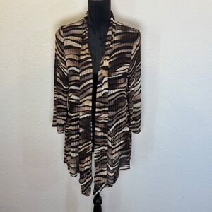 Aqua Blues Zebra Print Open Front Cardigan Brown Black Knit Longline Womens 2X